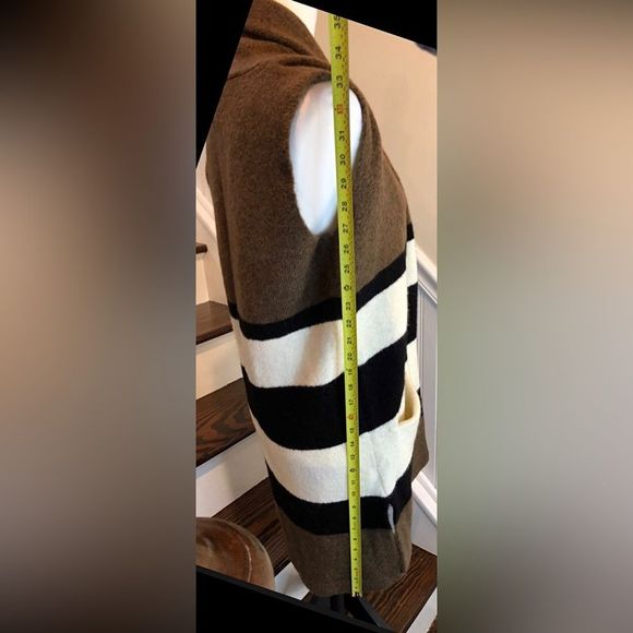 Color Block Long Thick Sleeveless Cardigan Sweater Vest Shawl Collar & Pockets - Picture 3 of 12